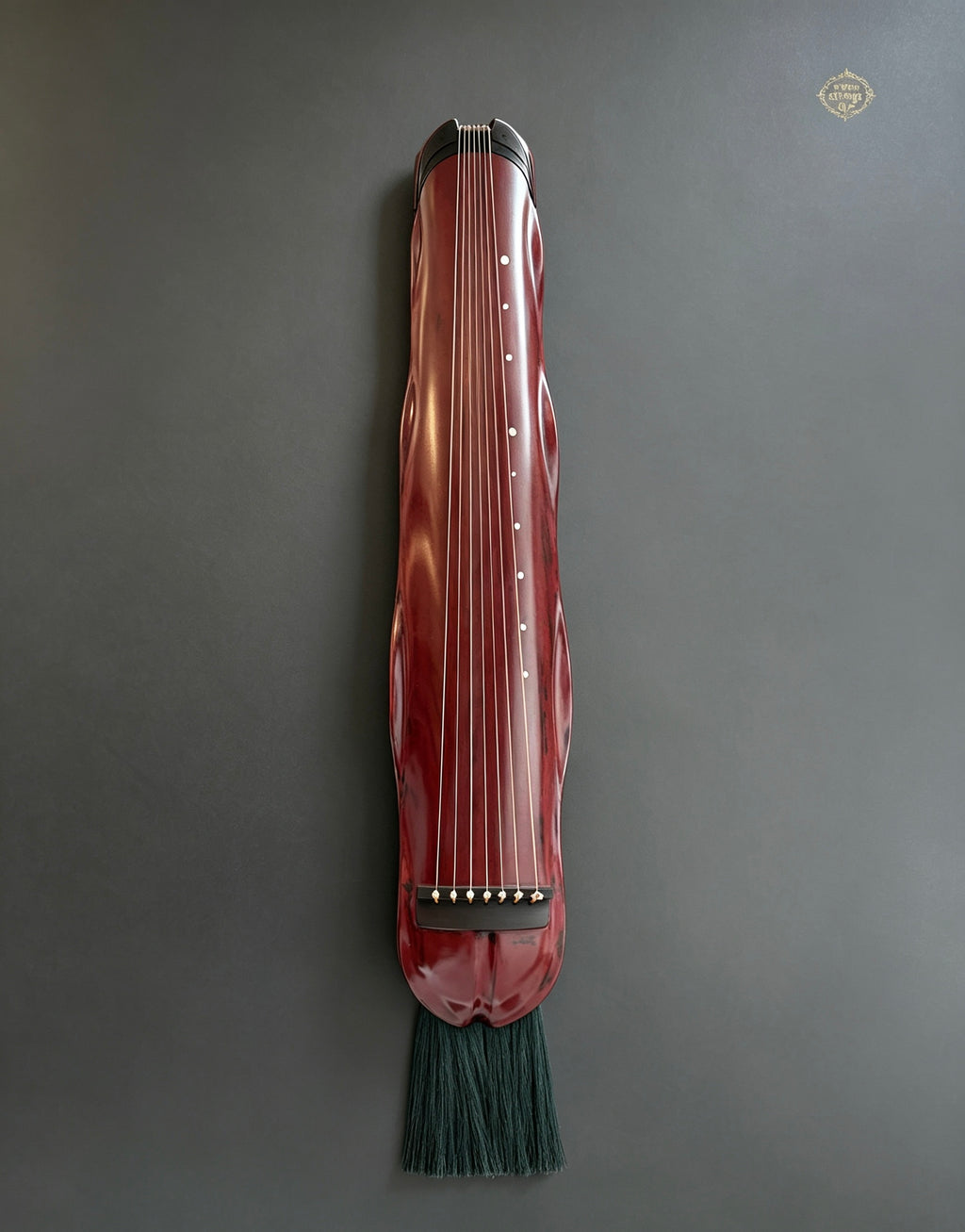 Banana Leaf guqin – overhead view showing seven strings and full body