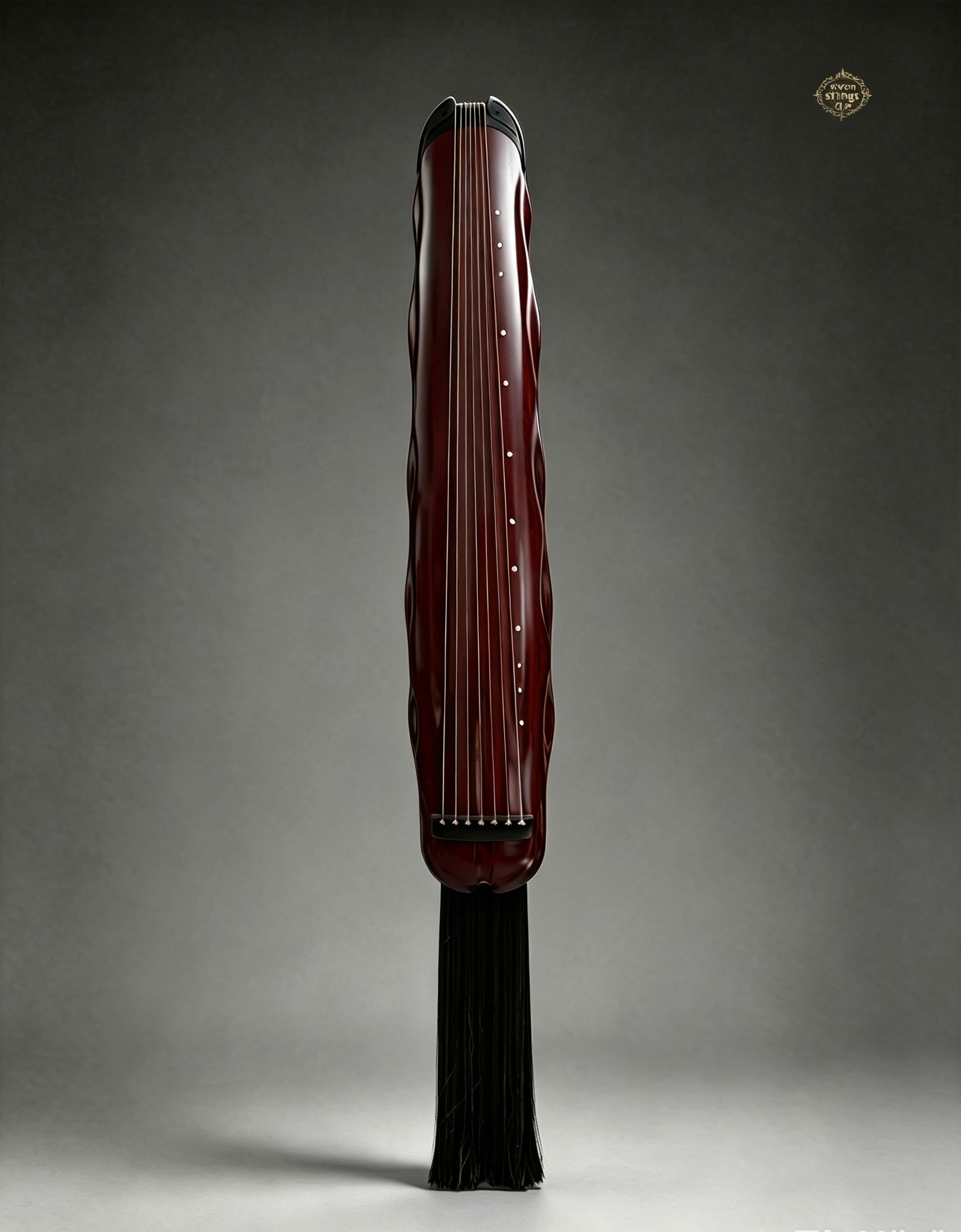 Banana Leaf guqin – full view, deep red lacquer finish, handcrafted