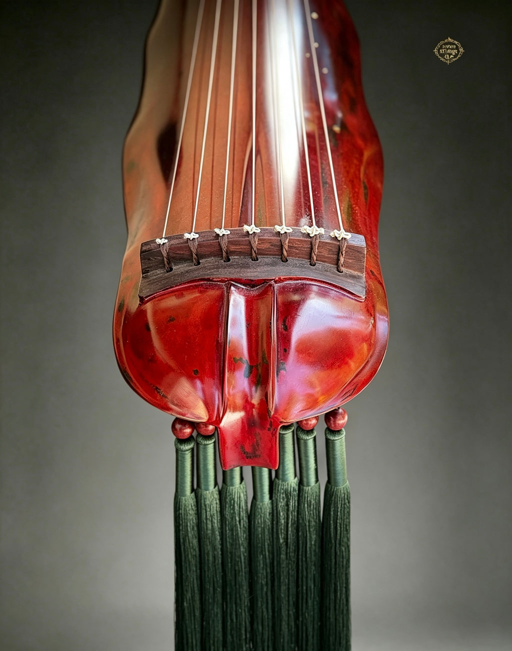 Banana Leaf guqin – full length view on display stand