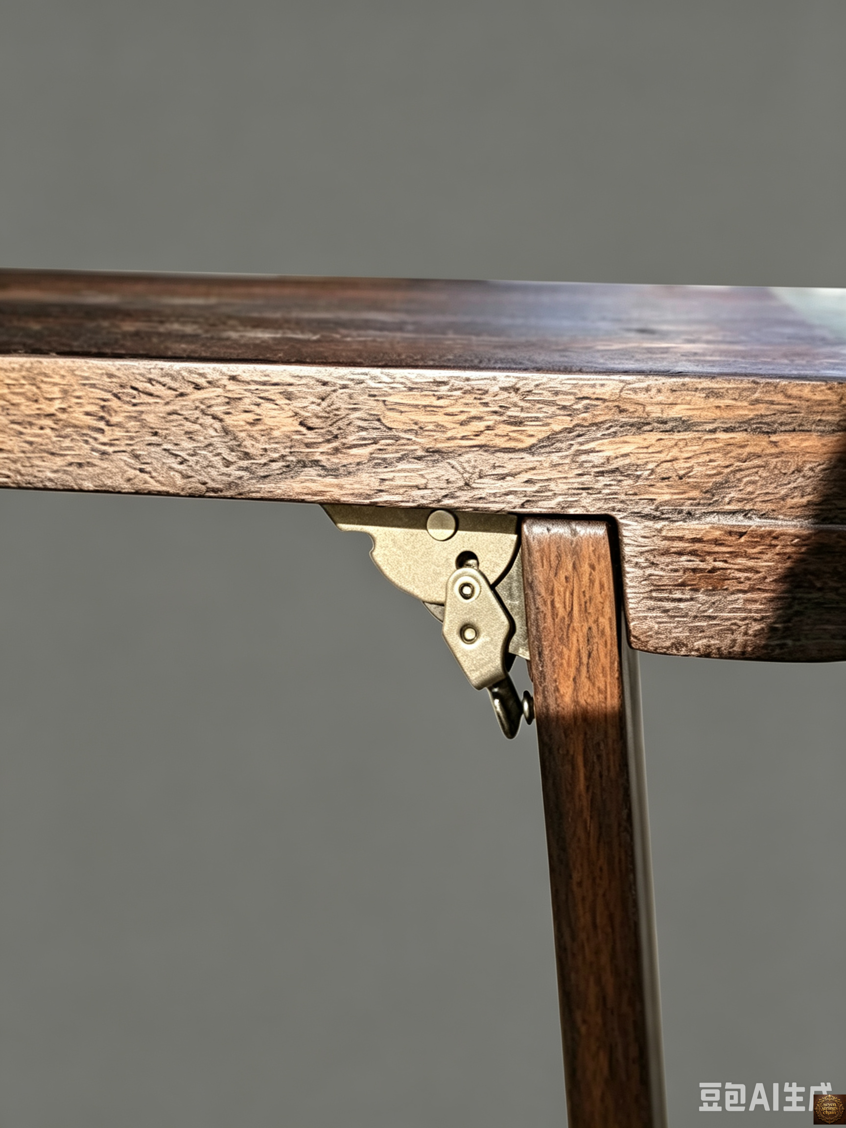 Foldable low guqin table – close-up detail of dark walnut wood grain texture on table surface
