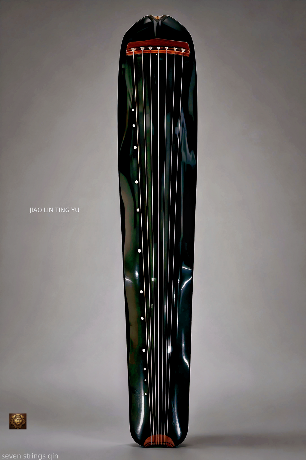 Jiaolin Tingyu Guqin – AI-rendered artistic full view, deep black lacquer finish